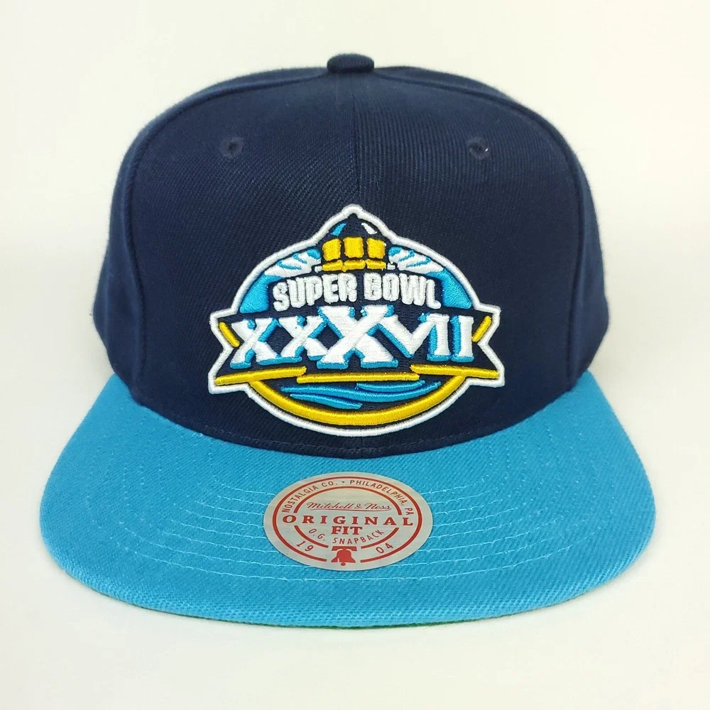 Super Bowl XXXVII Mitchell & Ness NFL Snapback Hat Cap 3D‎ Logo Navy Cyan NWT